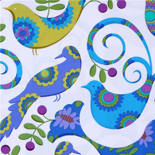 Michael Miller Stoff blue Pretty Bird Tauben 1