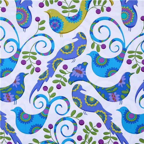 Michael Miller Stoff blue Pretty Bird Tauben 2