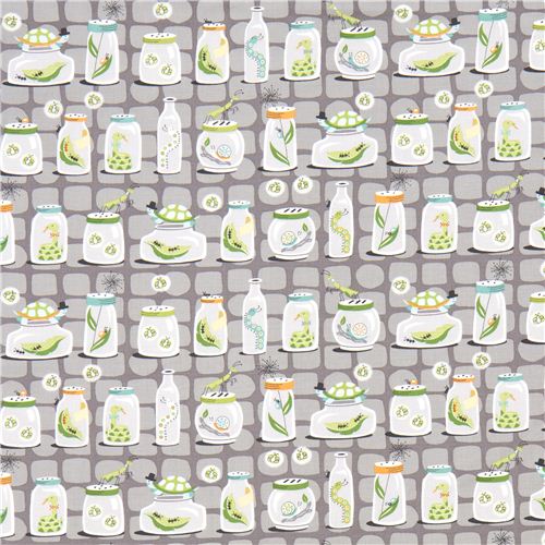 Michael Miller fabric bug jars by Patty Sloniger grey 2