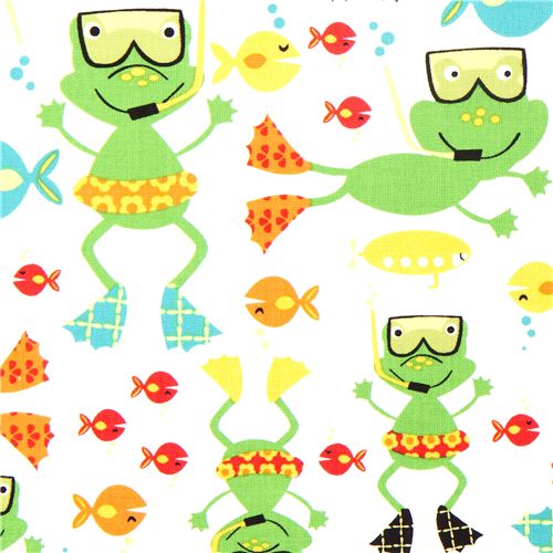 Michael Miller Stoff tauchender Frosch mit Fischen 1