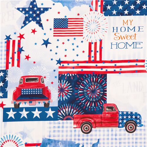 Land That I Love USA Firework Truck and Flag Fabric