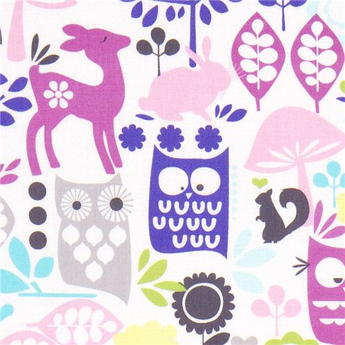 Michael Miller fabric forest life with owl deer rabbit 1