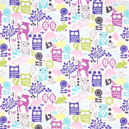 Michael Miller fabric forest life with owl deer rabbit 2