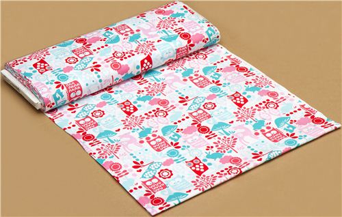 Michael Miller Stoff Forest Life pink Eule Reh Hase 3