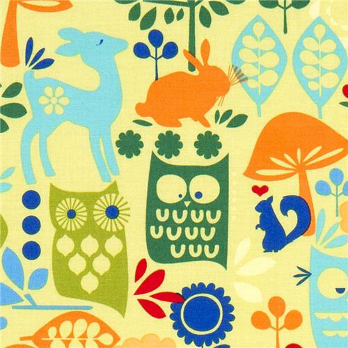 Michael Miller fabric forest life with owl deer rabbit 1