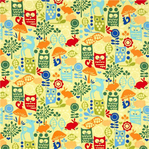 Michael Miller fabric forest life with owl deer rabbit 2