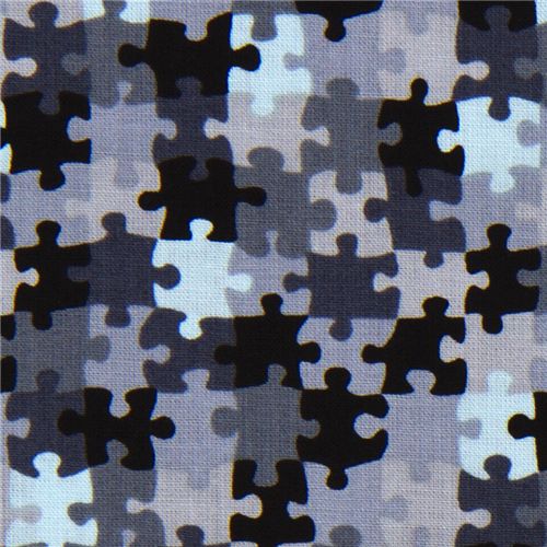 Michael Miller Stoff grau-blaue Puzzle Teile 1