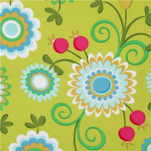 Michael Miller fabric lime Dancing Flowers 1