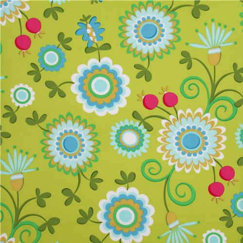 Michael Miller fabric lime Dancing Flowers 2