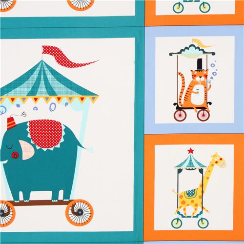 Michael Miller fabric patchwork squares with circus animals Fabric