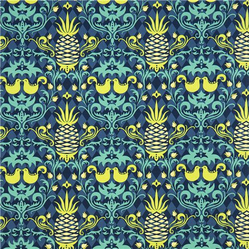 Michael Miller fabric pineapple bird green Patty Young 2