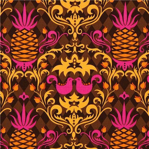 Tessuto Michael Miller con ananas e uccelli di Patty Young Tessuto