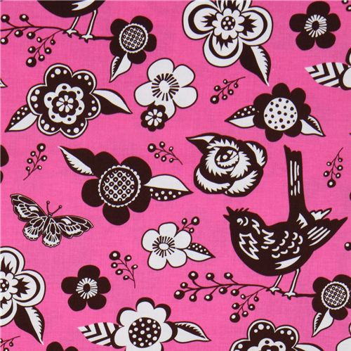 Michael Miller Stoff Fuchsia Woodcut Garden Paula Prass 2