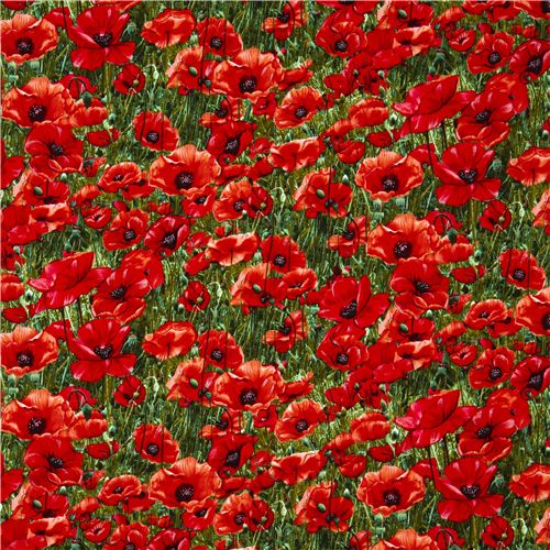 Michael Miller fabric red corn poppy meadow flower 2