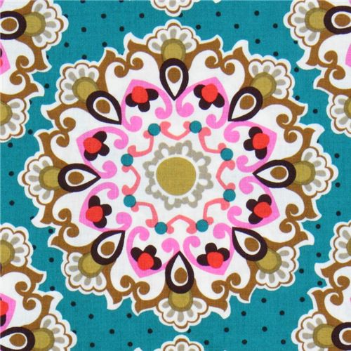 Michael Miller fabric teal blue-green Emmaline mandala 1