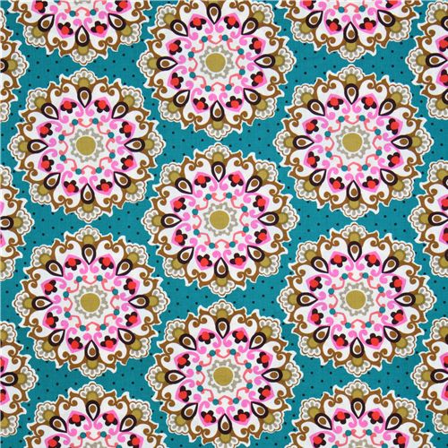 Michael Miller fabric teal blue-green Emmaline mandala 2