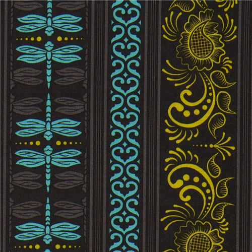 Michael Miller fabric turquoise dragonflies & ornaments 1