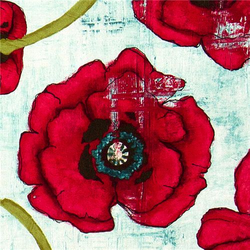 Michael Miller fabric with big red corn poppy flower 1