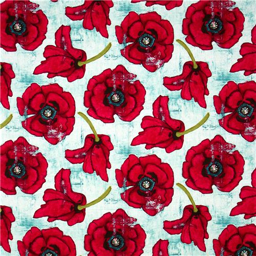Michael Miller fabric with big red corn poppy flower 2