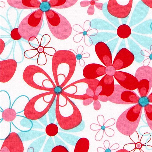 Michael Miller fabric with rosa and turquoise flowers 1