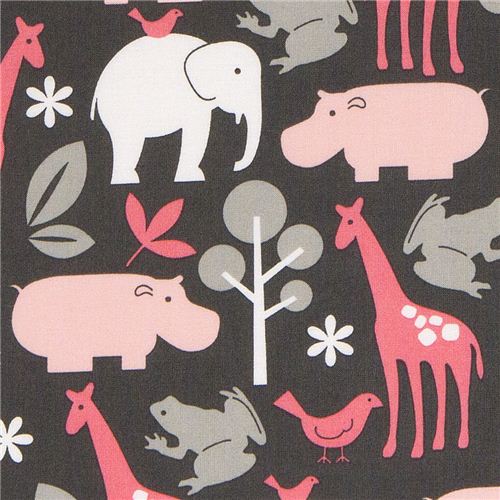 Michael Miller flannel fabric Zoology zoo animal grey 1
