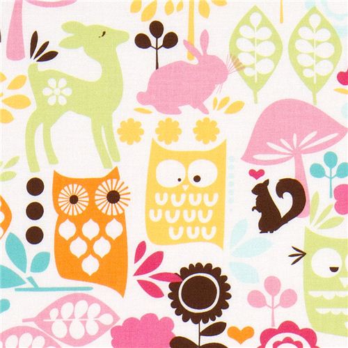 Michael Miller flannel fabric forest life yellow owl deer 1