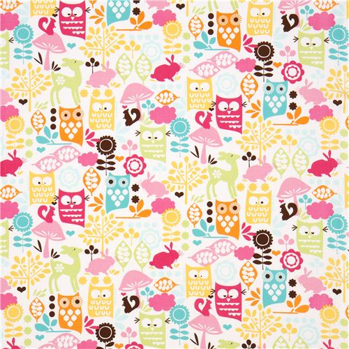 Michael Miller flannel fabric forest life yellow owl deer 2