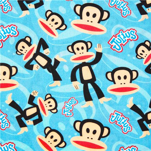 Michael Miller funky julius the monkey Paul Frank blue cotton fabric Fabric