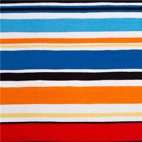 Tissu en coton avec des rayures noires orange rouges bleues Tissu