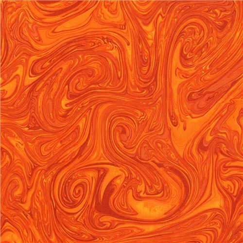 Tela de Michael Miller marmoleada en naranja con arabescos al agua Tela