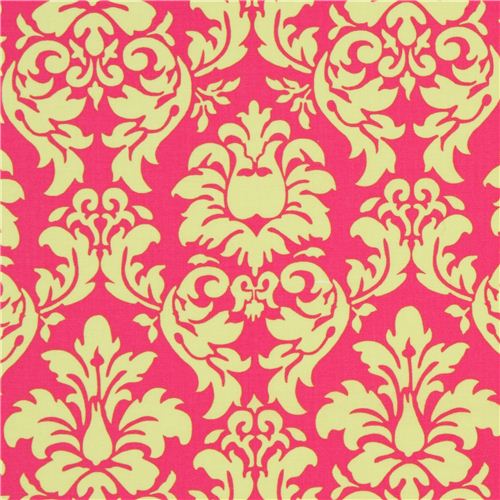 Tissu Michael Miller avec ornements Dandy Damask rose-citron Tissu