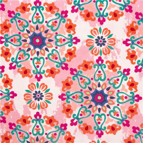 Tissu en coton Michael Miller rose et orange avec des motifs de mandalas Tissu
