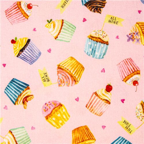 Michael Miller pink cotton fabric USA with tumbling cupcake whipped icing Fabric