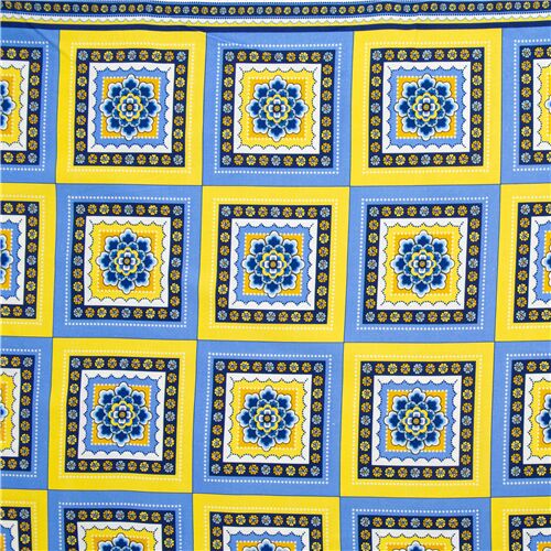 tela algodón azulejo provenzal amarillo y azul Tela