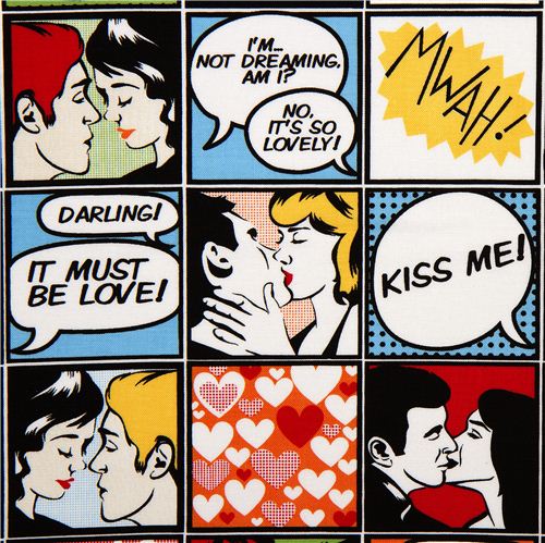 Michael Miller Retro Comic Stoff Kiss me Liebe Kuss 1