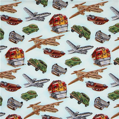 Michael Miller Retro Stoff Way to go mit Auto Flugzeug 2