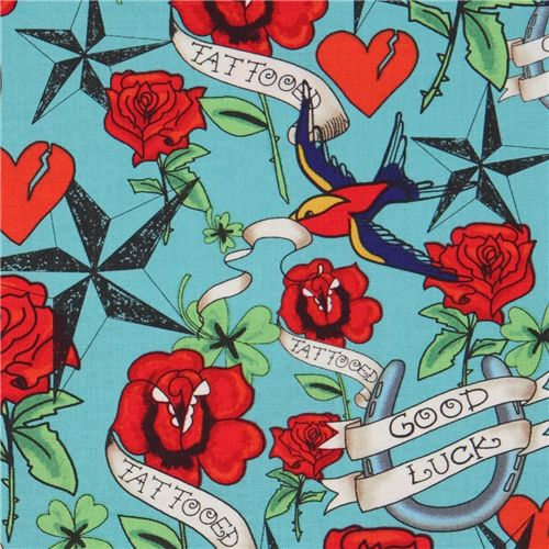 Michael Miller Rosen Tätowierung Stoff Good Luck Tattoo Stoff