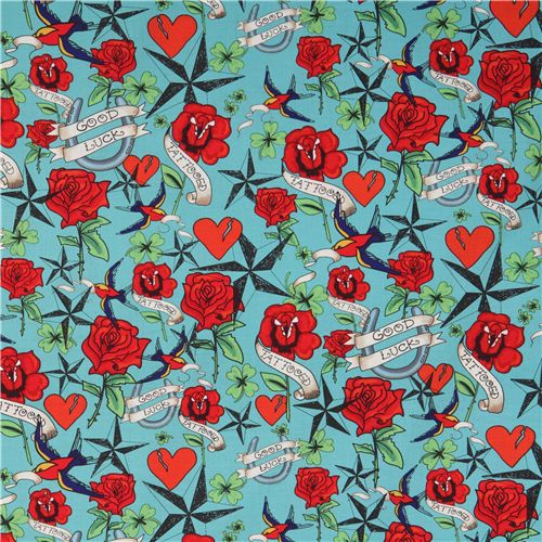 Michael Miller roses tattoo fabric Good Luck Tattoo 2