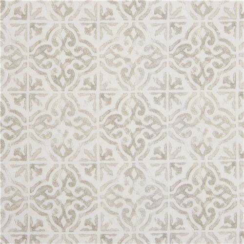 tela crema algodón azulejo gris vintage baldosa hidráulica Tela