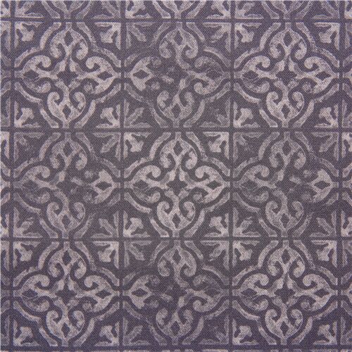 Vintage Kacheln Mandala dunkelgrauer Baumwollstoff Stoff