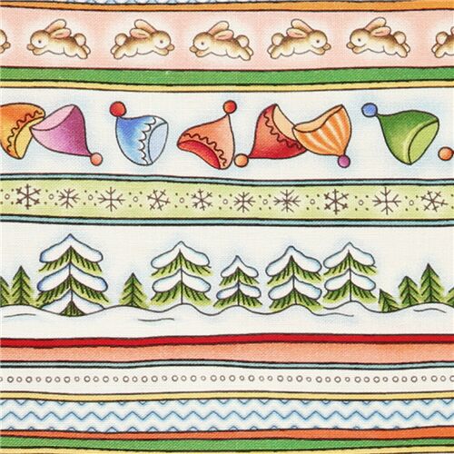 Cute Winter Hats Snow Trees Fabric