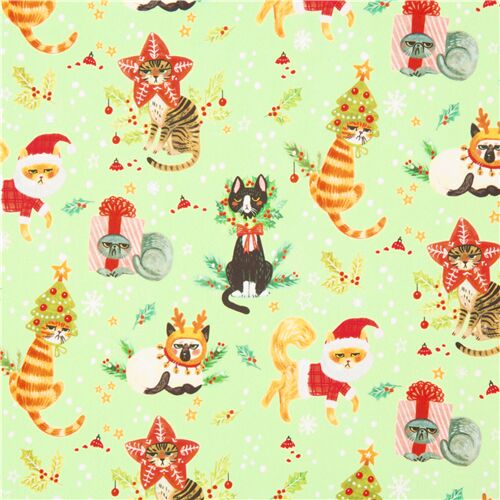 Minky Weihnachtskostm Katzen Stoff in Hellgrn Stoff