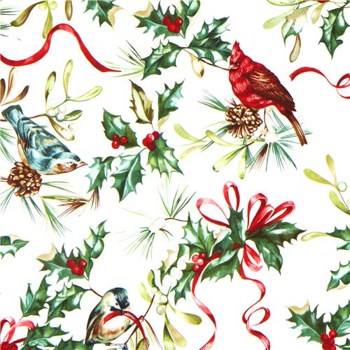 Mistletoe and bird Christmas fabric de Michael Miller 1