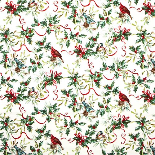 Mistletoe and bird Christmas fabric de Michael Miller 2