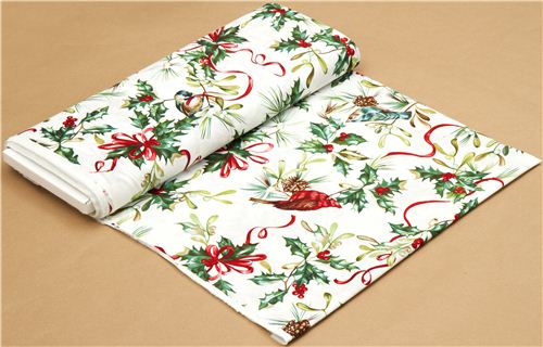 Mistletoe and bird Christmas fabric de Michael Miller 3