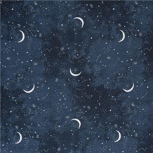tessuto blu scuro lune stelline bianche flanella Dear Stella Tessuto
