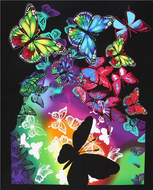 Large Butterfly Colourful Rainbow Silhoutte Fabric