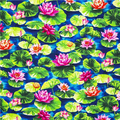 Tissu en coton multicolore Michael Miller US lotus flowers pond Tissu