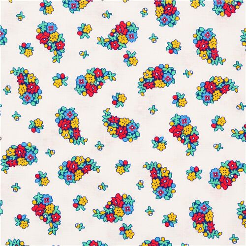 Bunte Blumensträuße auf weißer Baumwolle Stoff
