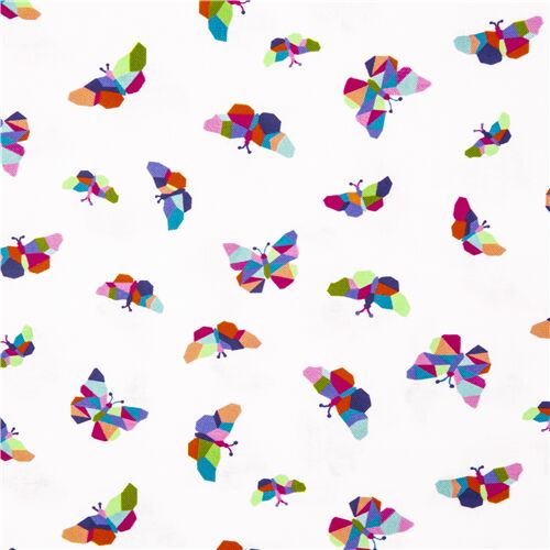 Mariposas mosaico multicolor en tela blanca de algodn Tela